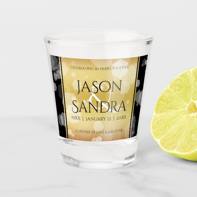 Elegant 50th Golden Wedding Anniversary Shot Glass (Front)