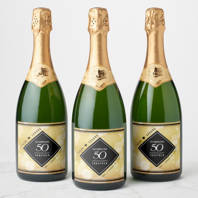 Elegant 50th Golden Wedding Anniversary Sparkling Wine Label (Bottles)