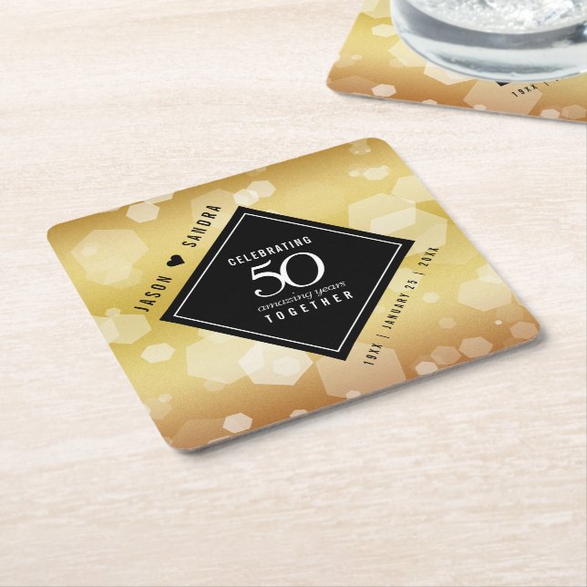 Elegant 50th Golden Wedding Anniversary Square Paper Coaster (Angled)
