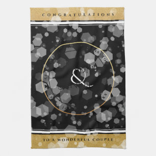 Elegant 50th Golden Wedding Anniversary Tea Towel
