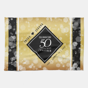 Elegant 50th Golden Wedding Anniversary Tea Towel