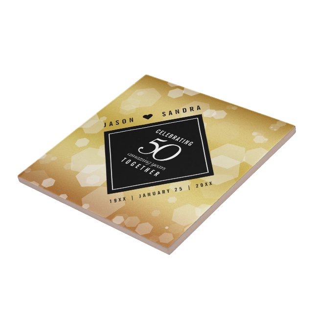 Elegant 50th Golden Wedding Anniversary Tile (Side)