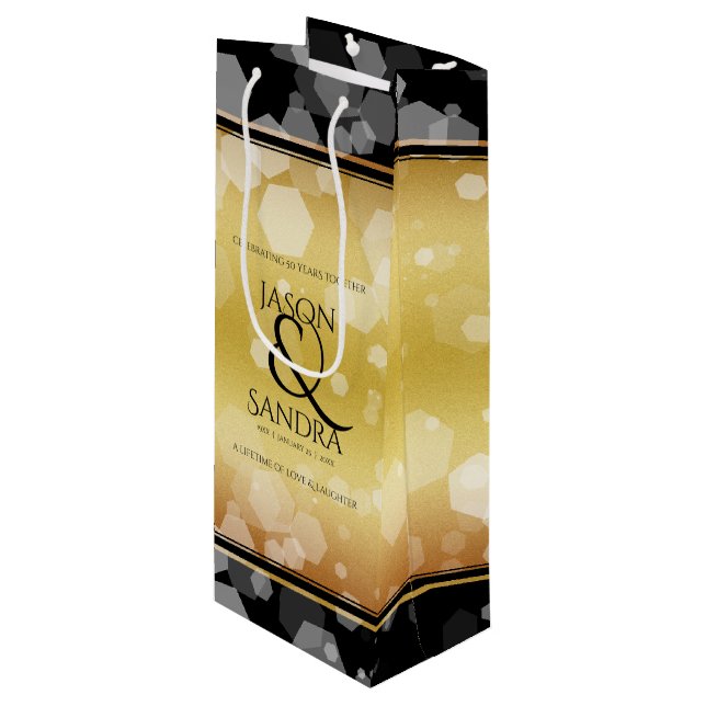 Elegant 50th Golden Wedding Anniversary Wine Gift Bag (Front Angled)
