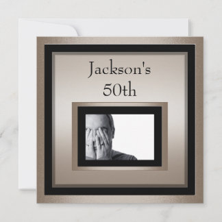 Elegant 50th Male Birthday Bronze Black Photo Invitation