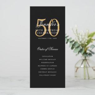 Elegant 50th Program Gold Black Menu+Thank You Invitation