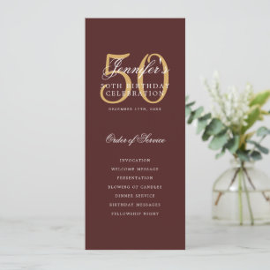Elegant 50th Program Gold Burgundy Menu+Thank You Invitation