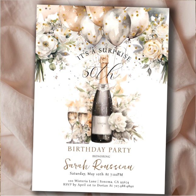 Elegant 50th Surprise Birthday Party Invitation (Creator Uploaded)