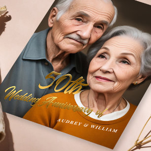 Elegant 50th Wedding Anniversary : 3D Gold Script Invitation