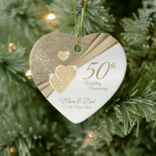 Elegant 50th Wedding Anniversary Ceramic Tree Decoration