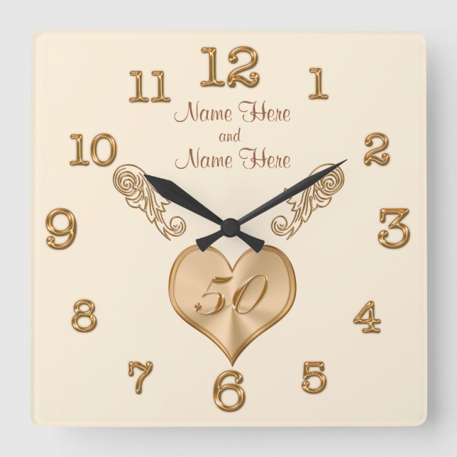 Elegant 50th Wedding Anniversary Clock with NAMES (Front)