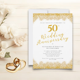 Elegant 50th Wedding Anniversary Faux Gold Glitter Invitation