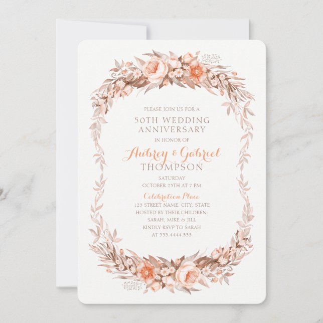 Elegant 50th Wedding Anniversary Floral Fall Invitation (Front)