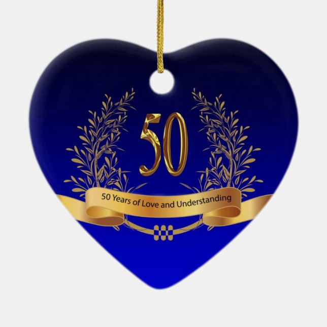 Elegant 50th Wedding Anniversary Gifts Ceramic Tree Decoration (Back)