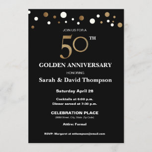 Elegant 50th Wedding Anniversary Gold and black Invitation