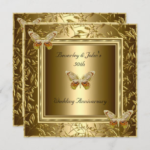 Elegant 50th Wedding Anniversary Gold Butterfly Invitation