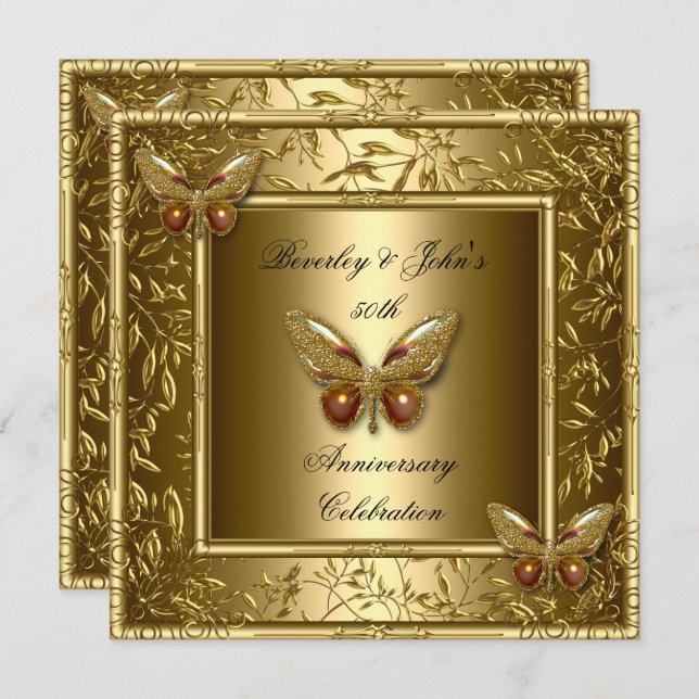 Elegant 50th Wedding Anniversary Gold Butterfly Invitation (Front/Back)
