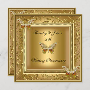 Elegant 50th Wedding Anniversary Gold Damask Invitation