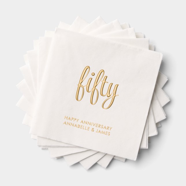Elegant 50th Wedding Anniversary Gold Foil Napkins (Insitu (Stacked))