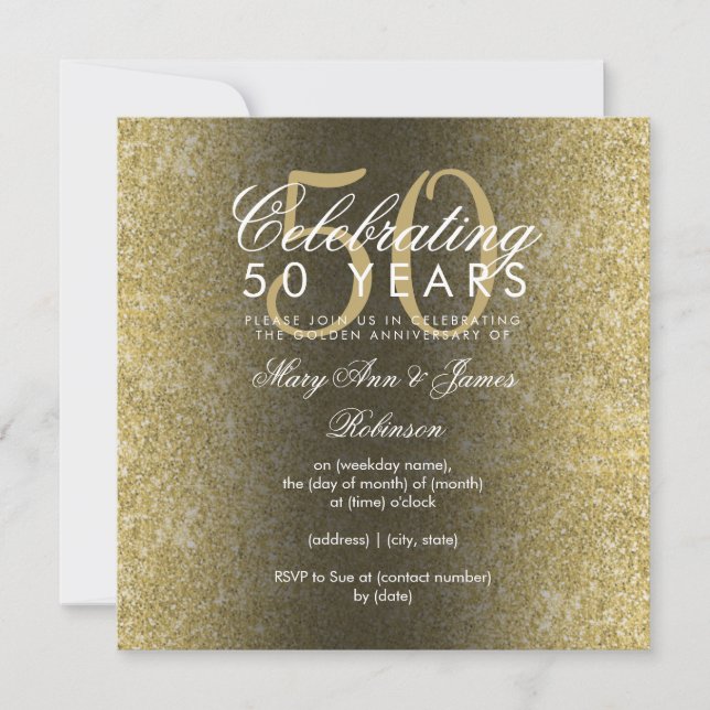 Elegant 50th Wedding Anniversary Gold Glitter  Invitation (Front)