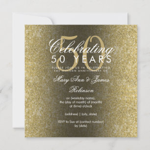 Elegant 50th Wedding Anniversary Gold Glitter Invitation