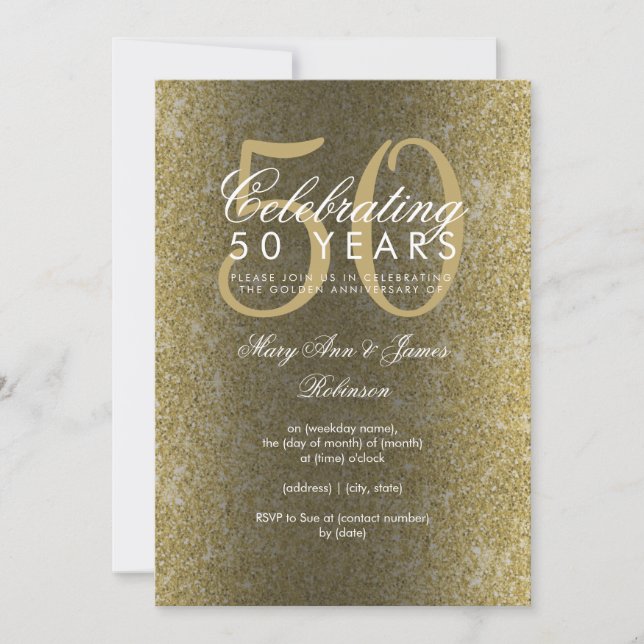 Elegant 50th Wedding Anniversary Gold Glitter Invitation (Front)