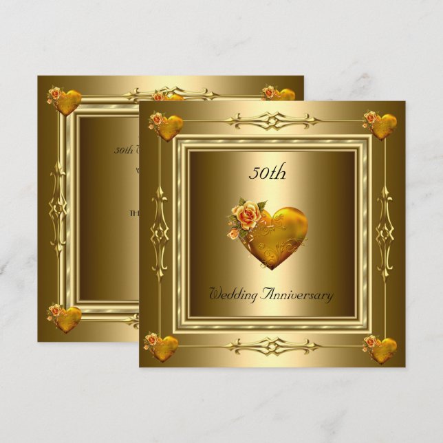 Elegant 50th Wedding Anniversary Gold Hearts 2 Invitation (Front/Back)