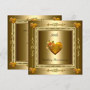 Elegant 50th Wedding Anniversary Gold Hearts 2 Invitation