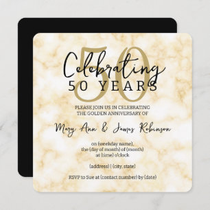 Elegant 50th Wedding Anniversary Gold Marble  Invitation