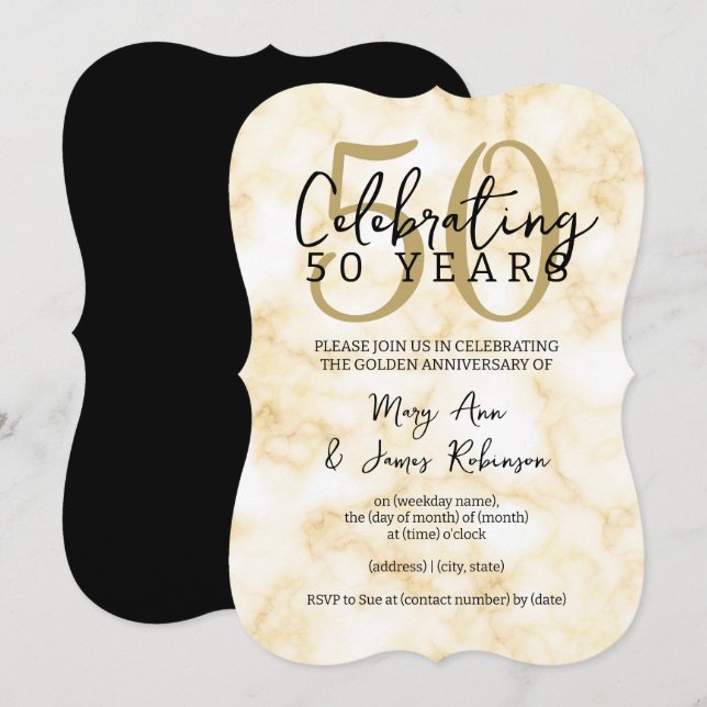 Elegant 50th Wedding Anniversary Gold Marble Invitation (Front/Back)
