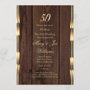 Elegant 50th Wedding Anniversary Gold Rustic Wood Invitation