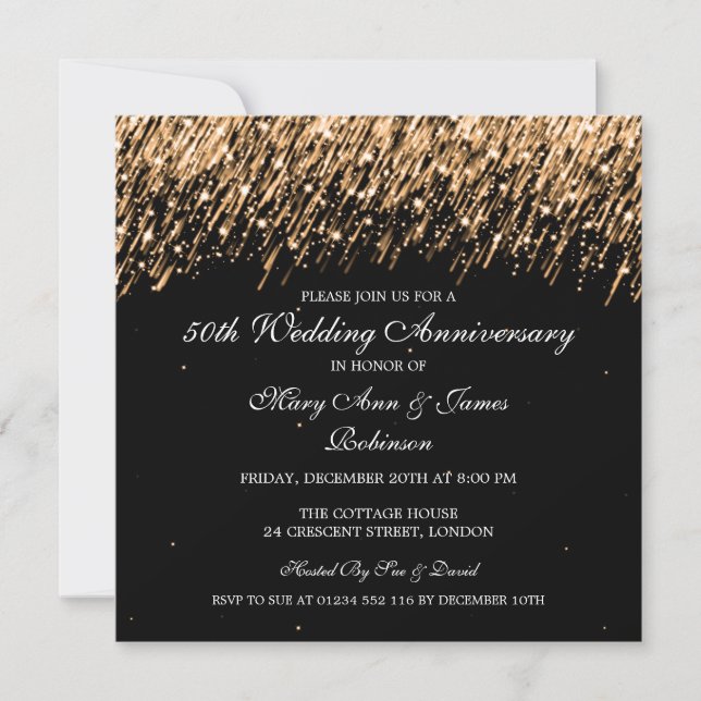 Elegant 50th Wedding Anniversary Gold Stars Invitation (Front)