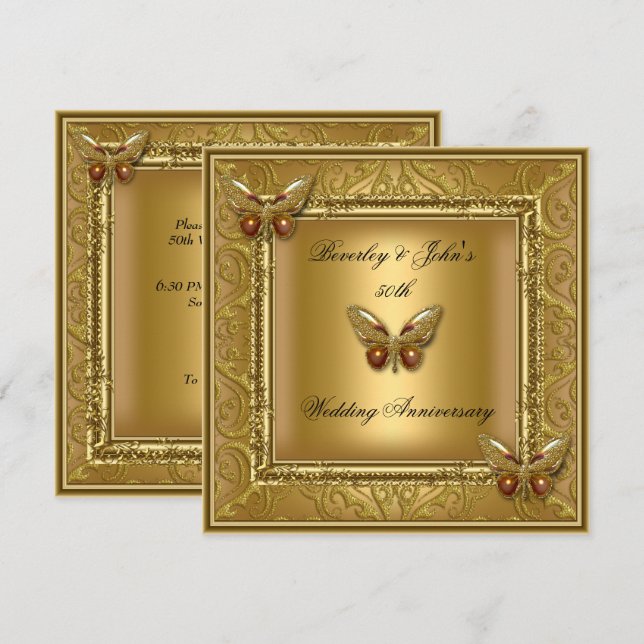 Elegant 50th Wedding Anniversary Golden Damask Invitation (Front/Back)