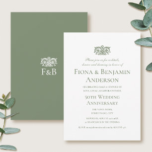 Elegant 50th Wedding Anniversary Green Formal Invitation