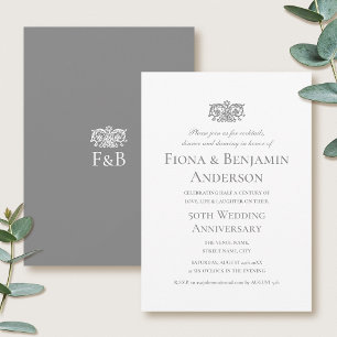 Elegant 50th Wedding Anniversary Grey Formal Invitation