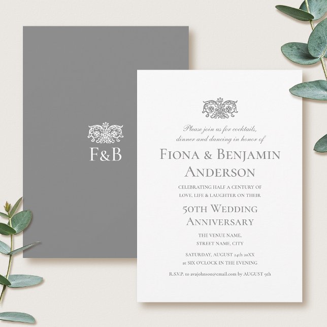 Elegant 50th Wedding Anniversary Grey Formal Invitation (Creator Uploaded)