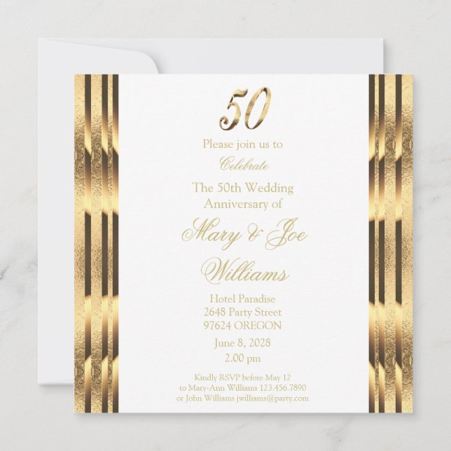 Elegant 50th Wedding Anniversary Invitation Gold (Back)