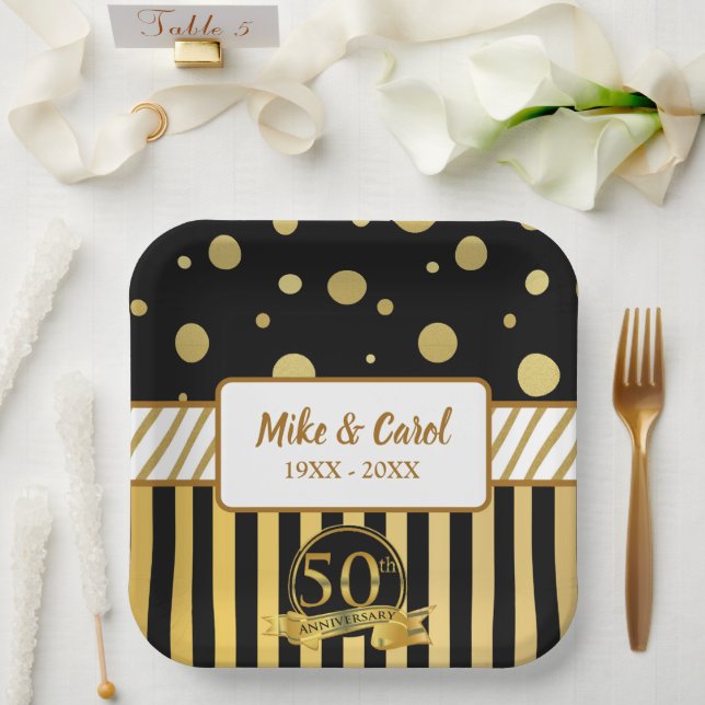 Elegant 50th Wedding Anniversary Paper Plate (Wedding)