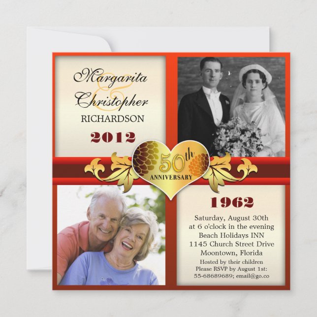 elegant 50th wedding anniversary photo invitations (Front)