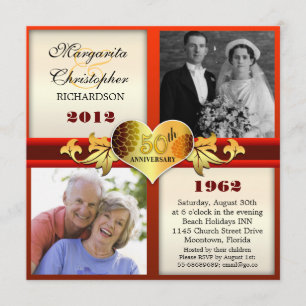 elegant 50th wedding anniversary photo invitations