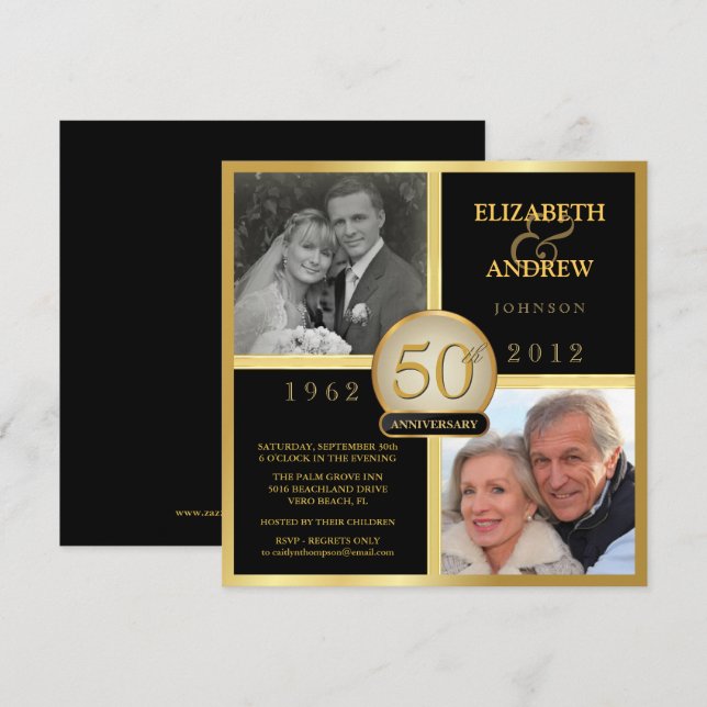 Elegant 50th Wedding Anniversary Photo Invitations (Front/Back)