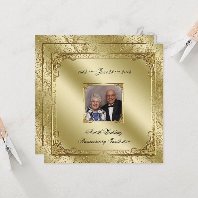 Elegant 50th Wedding Anniversary Photo Invite (Front/Back In Situ)