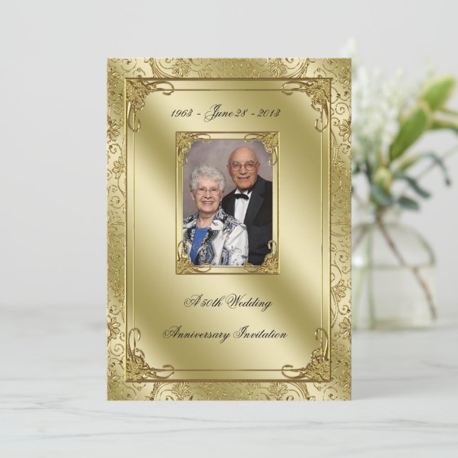 Elegant 50th Wedding Anniversary Photo Invite (Standing Front)