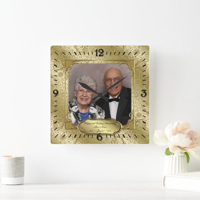 Elegant 50th Wedding Anniversary Photo Wall Clock (Home)