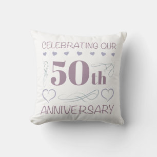 Elegant 50th Wedding Anniversary Purple Cushion
