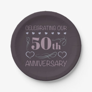 Elegant 50th Wedding Anniversary Purple Paper Plate