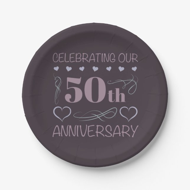 Elegant 50th Wedding Anniversary Purple Paper Plate (Front)