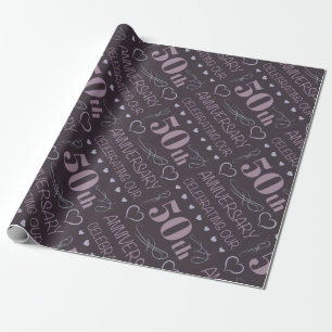 Elegant 50th Wedding Anniversary Purple Wrapping Paper