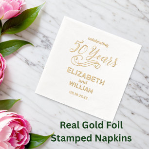 Elegant 50th Wedding Anniversary Real Gold Foil Napkins