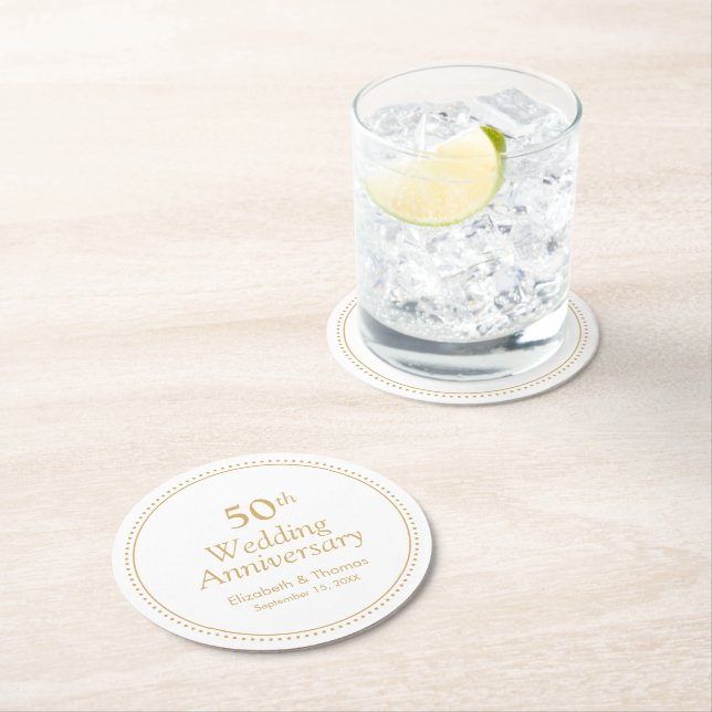Elegant 50th Wedding Anniversary Round Paper Coaster (Insitu)