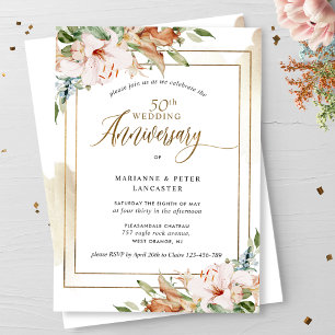 Elegant 50th Wedding Anniversary Watercolor Floral Invitation